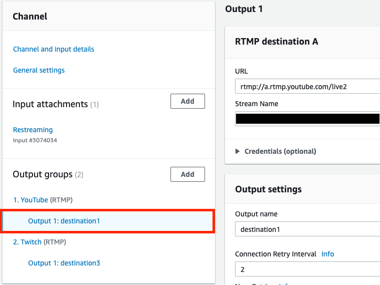 configure multistream output destinations