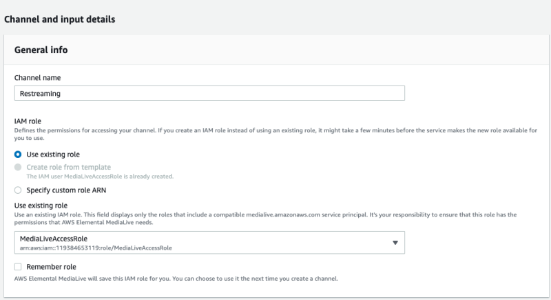 medialive channel and input details