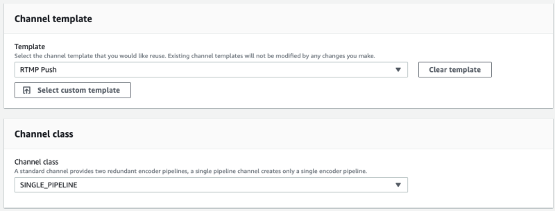 medialive channel template and channel class