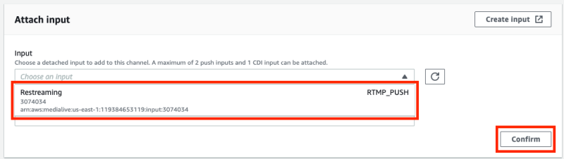 attach input to medialive channel