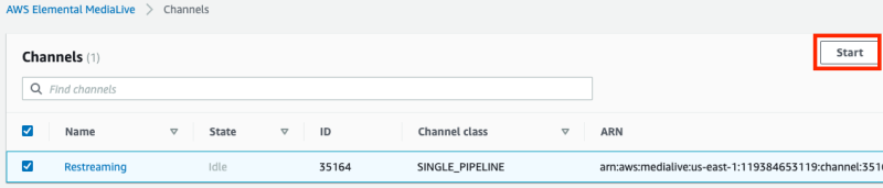 start medialive channel